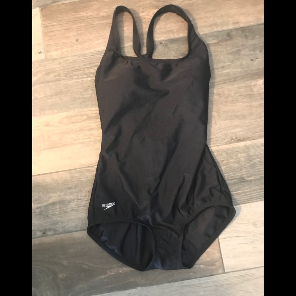 Women modest speedo 1 piece black built in pad -10